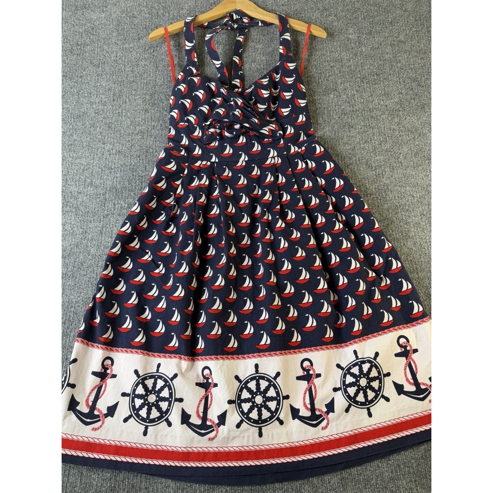 Anthropologie STCL Sailboat Anchor Dress Women 4 Navy Cotton‎ Nautical Coastal
